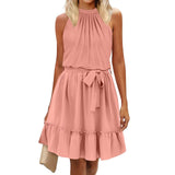 Elegantes Rundhalsausschnitt-Halterkleid - Sommerlicher Style – Rosa