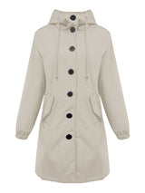Damen nan leichter Regenparka mit Kapuze, überlanger Knopfleiste, Tunnelzug und aufgesetzten Taschen Drune – Cremeweiß