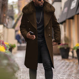 Herren eleganter Wollmantel mit luxuriösem Kunstfellkragen Aliams – Schwarz