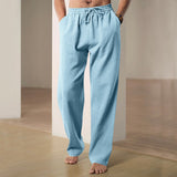 Herren nan lockere Leinen-Hose mit Elastikbund und Seitentaschen Drune – Hellblau
