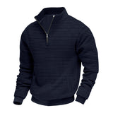 Herren nan wärmendes Waffel-Halbzip-Sweat mit Kastenquadratstruktur und Kängurutasche Drune – Navyblau