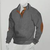 Herren nan grobstrukturierter Halfzip-Strickpullover mit kontrastreicher Knopfleiste und Ellbogenpatches Drune – Dunkelgrau