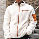 Herren Kuschelige Fleecejacke mit Kontrastelementen Aliams – Weiß