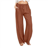 Damen nan weite Leinenhose mit Tunnelzug, hoher Bund und praktischen Seitentaschen Drune – Ziegelrot