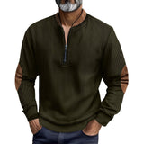 Herren eleganter Pullover mit Stehkragen und modischen Ledereinsätzen Aliams – Olivgrün