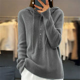 Tyra – pullover mit lockerer kapuze und strickpullover mit schnürverschluss – Grau