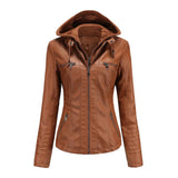 Bikerjacke Damen Mit Kapuze | Langarm und Reißverschluss – Braun