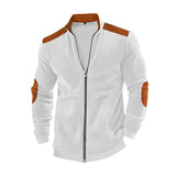 Herren nan Stehkragen-Sweatjacke mit feiner Rippstruktur, Ellbogen-Patches und kontrastierenden Schulterdetails Drune – Weiß