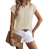 Jade | Damen Strick-Top Kurzarm Rundhals Sommer Casual – Aprikose