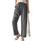 Damen nan lässige Leinenhose mit weitem Bein, elastischem Bund und Seitentaschen Drune – Grau