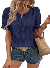 Jacquard-Top mit Puffärmeln für Damen – Trendy, locker und bequem – Marineblau