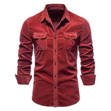 Herren Denim-Hemd mit Brusttaschen und modernem Schnitt Aliams – Weinrot