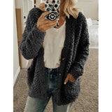 Teddy Damen Fleecejacke Mit Kapuze | Flauschiger Wintermantel – Schwarz