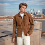Herren Wildlederjacke mit modernem Stehkragen und praktischen Taschen Aliams – Braun