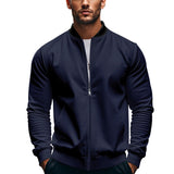 Herren nan schmale Zip-Bomberjacke aus weichem Sweat mit Stehkragen und seitlichen Eingrifftaschen Drune – Navyblau
