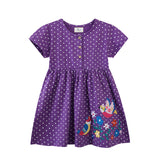 Mädchen Sommerkleid mit hübschen Vogel- und Blumenapplikationen Drune – Pflaume