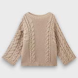 Knita – Grobstrickpullover mit Zopfmuster – Beige
