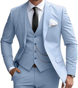 Herren dreiteiliger Anzug mit Revers Weste und flacher Hose – Himmelblau