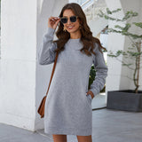 Damen nan legeres Sweatshirt-Kleid mit Rundhalsausschnitt geradem Schnitt und langen Ärmeln Drune – Hellgrau