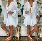 Damen nan leichte Leinen-Tunika mit Knotenfront und Lochspitzen-Shorts Drune – Weiß