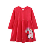 Mädchen Langarmkleid mit bezauberndem Einhorn-Design Drune – Rot