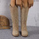 Damen nan Kniestiefel im Westernstil mit mittelhohem Blockabsatz seitlichem Reißverschluss und gesticktem Wildlederfinish Drune – Khaki