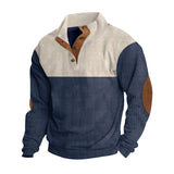 Herren modischer Stehkragen-Pullover mit eleganten Knöpfen Aliams – Dunkelblau