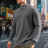 Herren nan leichtes Waffelstrick-Halbzip-Pullover mit Stehkragen und atmungsaktivem Baumwollmix Drune – Dunkelgrau