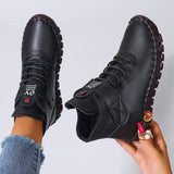 Damen nan knöchelhohe Freizeitboots mit Klettverschluss, elastischer Schnürung und markanter Profilsohle Drune – Schwarz