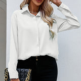 Damen nan klassische Satinbluse mit verdeckter Knopfleiste und lässigem Hemdblusen-Schnitt Drune – Weiß