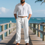 Herren nan elegante Leinenhose mit Bundfalten, geradem Bein und verdecktem Hakenverschluss Drune – Weiß