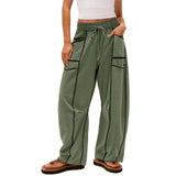 Damen nan weite Lounge-Hose mit Kordelzug, Kontrastpaspelierung und Cargo-Taschen Drune – Grau (Hose, 2XL, 480 g)