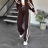 Damen nan athletisches Zweiteiler-Set aus French Terry mit Reißverschluss Cropped Jacke und weitem Highwaist Jogger Drune – Gewicht: S:740g–3XL:831g