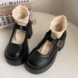 Damen Dirndl Schuhe | Plattform mit Riegelriemen – Schwarz