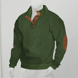 Herren nan grobstrukturierter Halfzip-Strickpullover mit kontrastreicher Knopfleiste und Ellbogenpatches Drune – Olivgrün