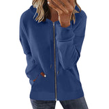 Damen nan Kapuzenjacke mit durchgehendem Reißverschluss, Kängurutaschen und elastischen Bündchen Drune – Blau