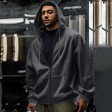 Herren nan oversized Zip-Hoodie mit durchgehendem Reißverschluss, Kängurutasche und gerippten Bündchen Drune – Dunkelgrau