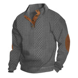Herren nan grobstrickpullover mit Stehkragen, Knopfleiste und Ellbogenpatches Drune – Dunkelgrau