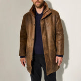 Herren hochwertige Lammfell-Langjacke Aliams – Braun