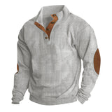 Herren nan rustikaler gerippter Pullover mit Henley-Kragen und lederartigen Ellbogenbesätzen Drune – Hellgrau