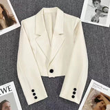 Damen nan kurzer taillierter Blazer mit markantem Revers und Ein-Knopf-Verschluss Drune – 2329 Cremeweiß