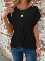 Daisy | Waffelmuster Rundhals Top – Schwarz