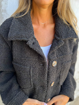 Damen Winter Teddy Mantel | Langarm – Schwarz