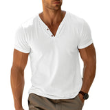 Herren lässiges Henley-T-Shirt mit Knopfleiste und atmungsaktivem Stoff Drune – Weiß