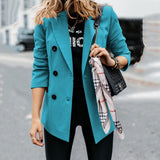 Damen nan taillierter Longblazer mit doppelreihiger Knopfleiste, Reverskragen und Eingrifftaschen Drune – Blau