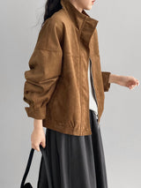Rinla | Wildlederjacke Mit Stehkragen Und Lockerem Schnitt – Haselnussbraun