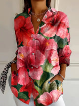 Samantha - Tropical Floral Button Down Bluse – Rosa