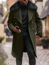 Herren eleganter Langmantel mit Teddyfellkragen Aliams – Olivgrün