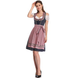 Damen nan traditionelles Dirndlkleid mit Schnürung, floraler Baumwollqualität und Schleifen-Schürze Drune – 8008【Oberteil + Rock + Schürze + Schleife】