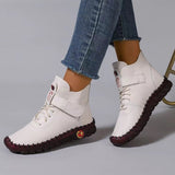 Damen nan knöchelhohe Freizeitboots mit Klettverschluss, elastischer Schnürung und markanter Profilsohle Drune – Weiß